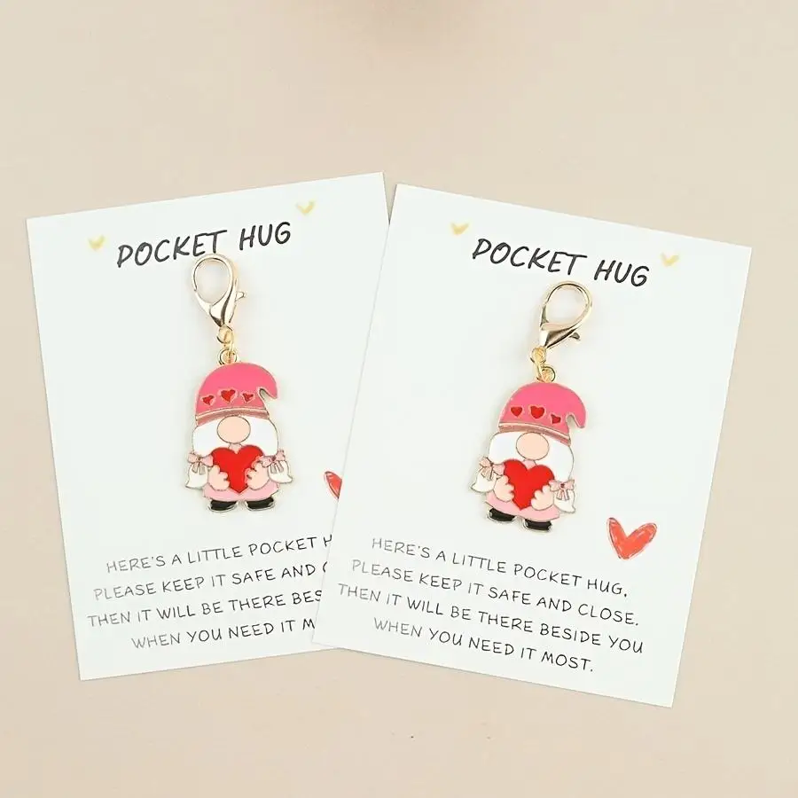 1/5/10/20/50/100pcs 2D Flat - s 2D Positive Dwarf Keychain with Heart Pendant, Comes with Pocket Hug Greeting Card, Perfect for