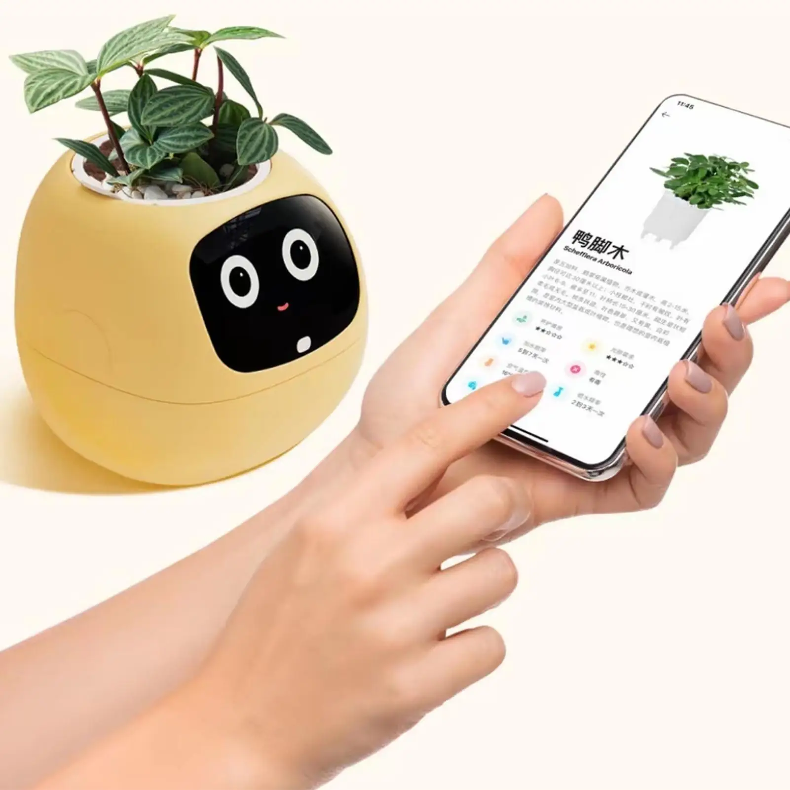 Smart Planter with AI Expression Intelligent Flower Pot for Succulents Cactus Automatic Water Reminder Home Office Desk Decor