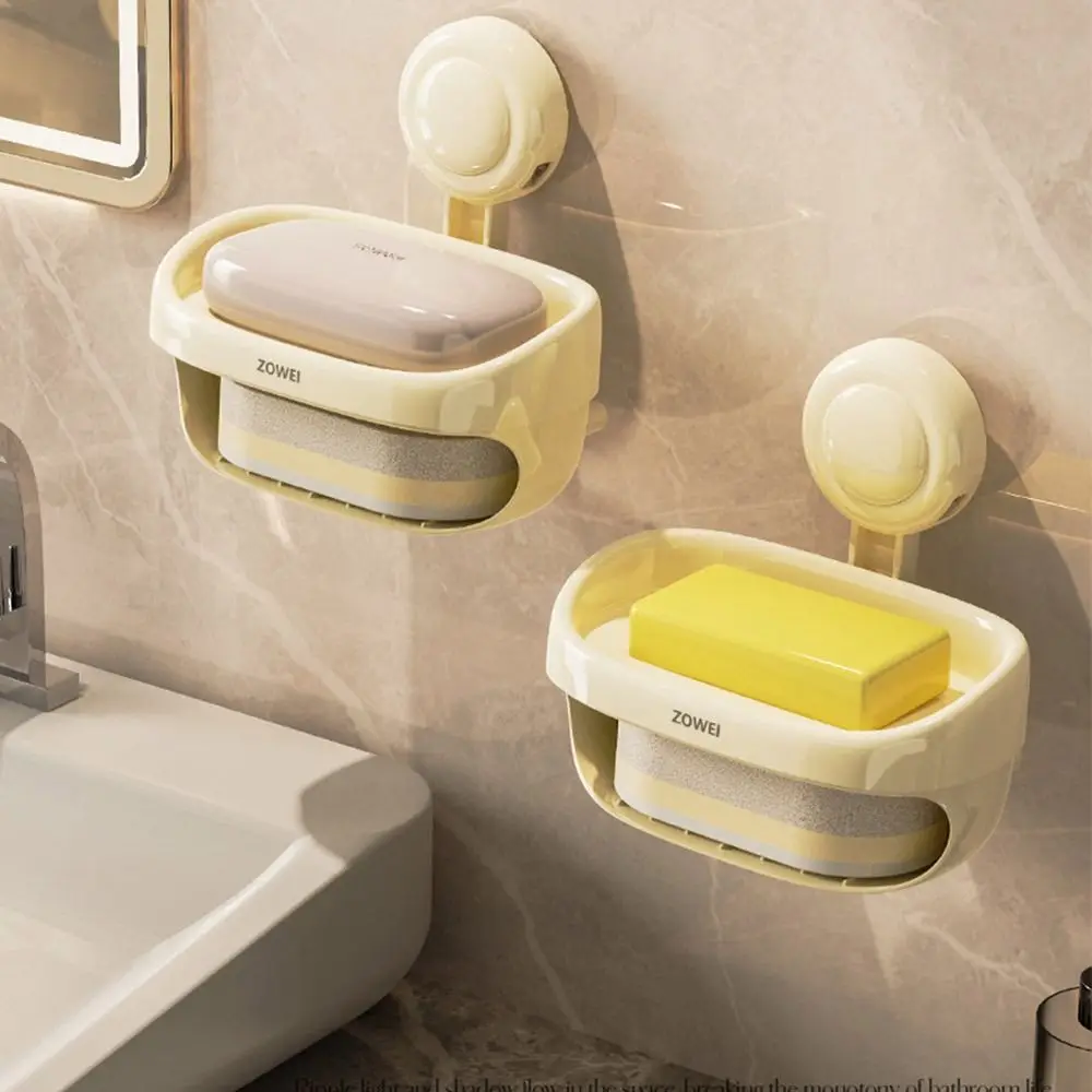 No Drilling Soap Dish Holder Punch-Free Wall Mounted Soap Storage Tray Double Layered Waterproof Soap Box Bathroom Organizer