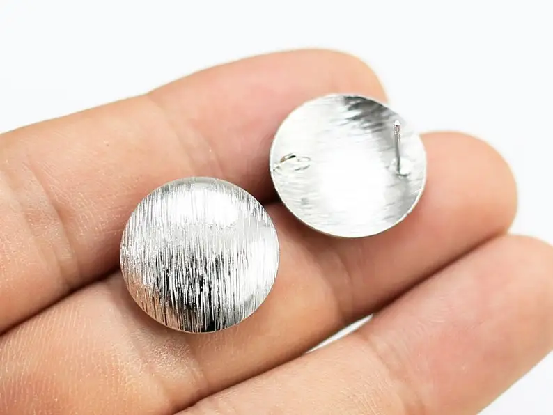 

6pcs Textured Round Stud Earrings, Ear Posts, Silver Tone, 18mm, Jewelry Making Supplies RP126