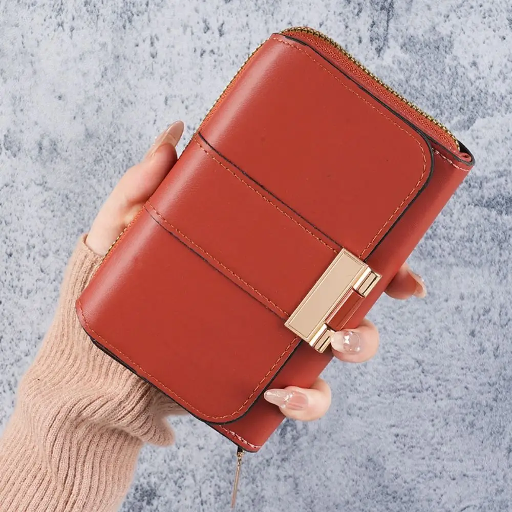 Retro Purse PU Leather Short Wallet Zipper Multifunctional Three Fold Wallet Foldable Large Capacity Women Card Holder Gift