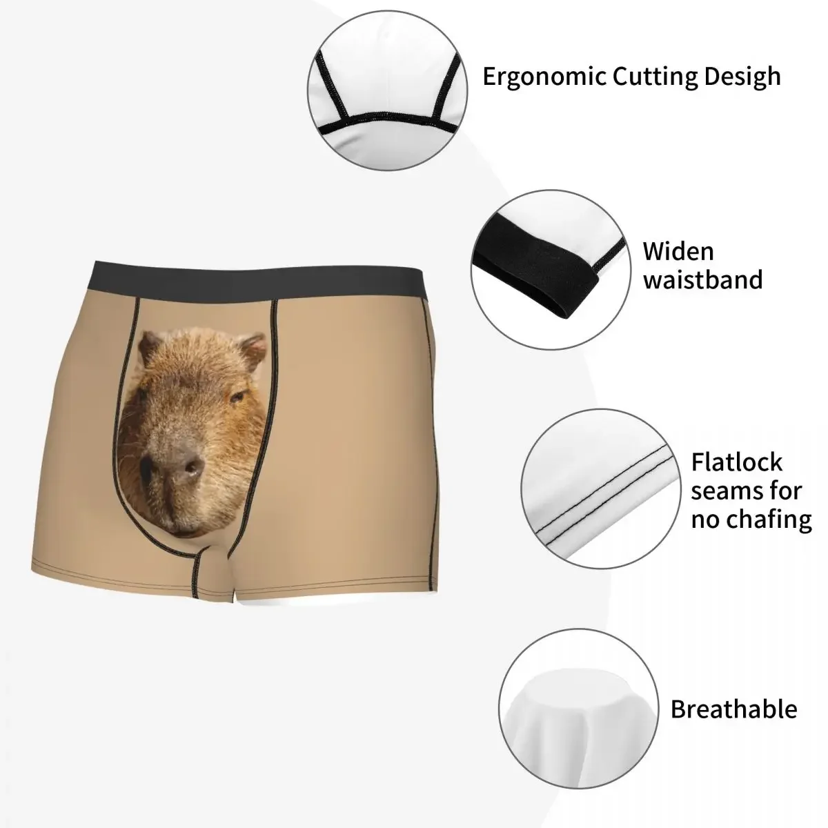 Fashion Capybara Face Boxers Shorts Panties Men\'s Underpants Breathable Briefs Underwear