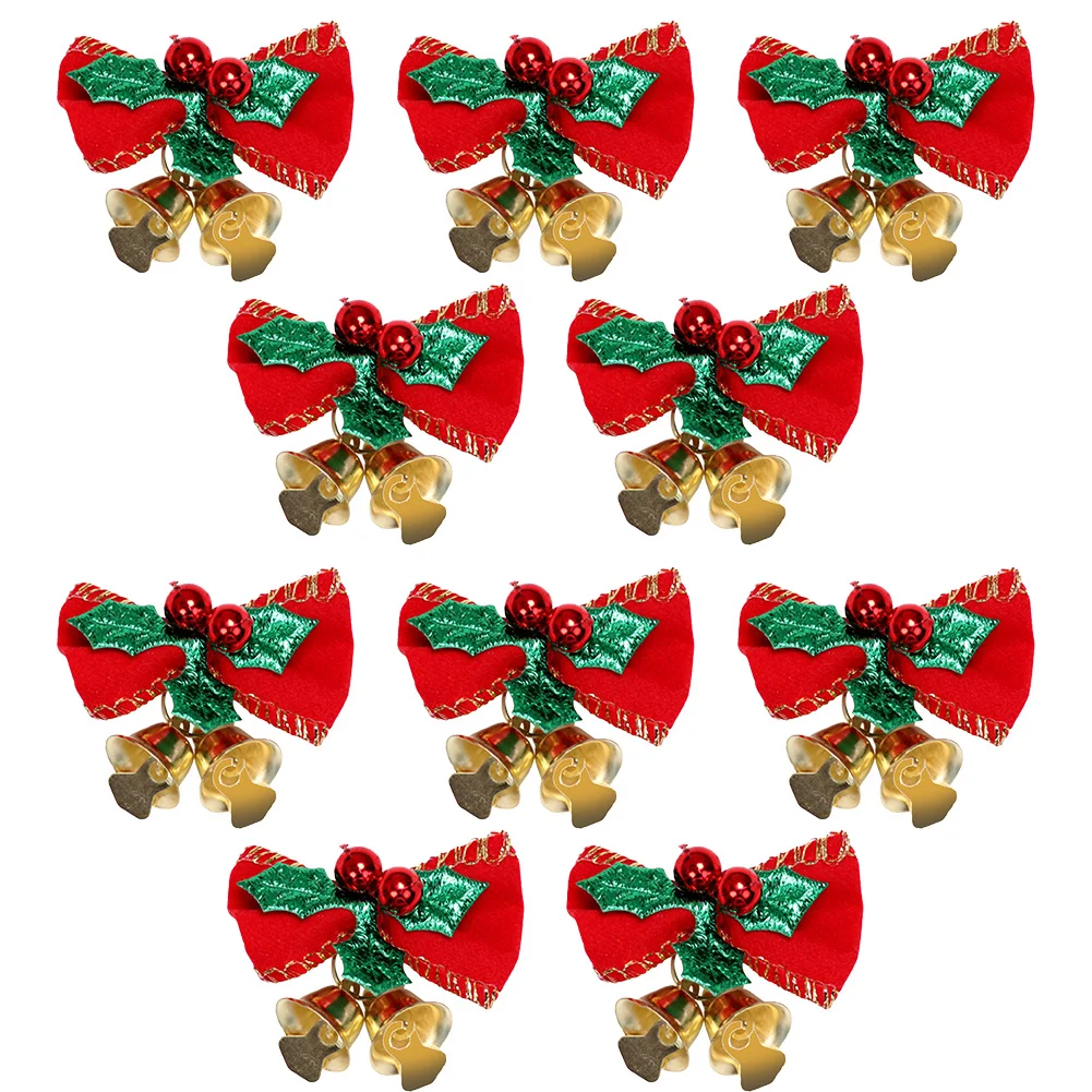 

10pcs Mini Christmas Bow With Bells Cute Bowknot Bells Mini Xmas Tree Bowknot Pendant Ornaments For Home Decoration