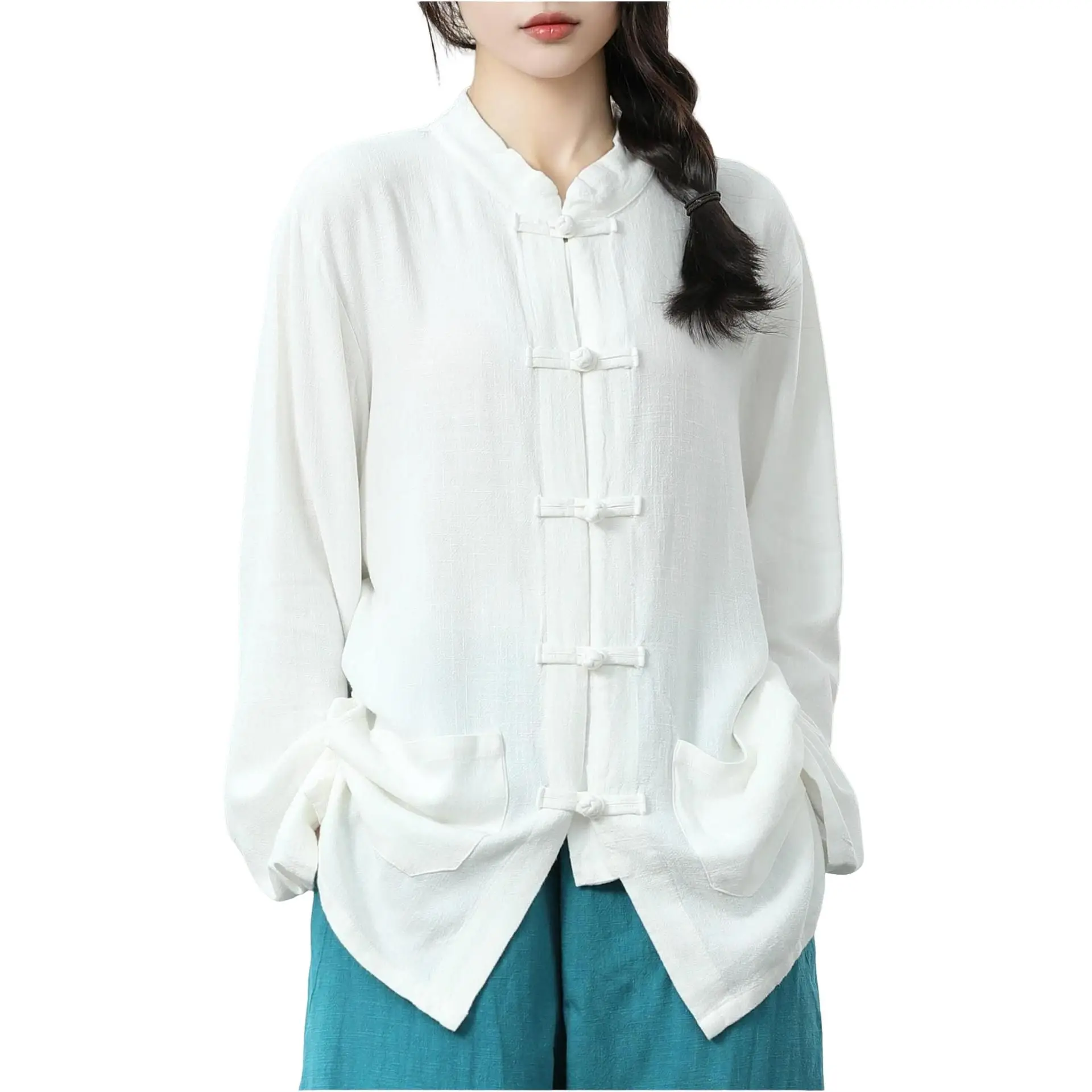 

Retro Button-Up Cardigan High-End Tai Chi Clothes Cotton Linen ex Summer Sle Traditional Chinese Costume Loose Fit irt