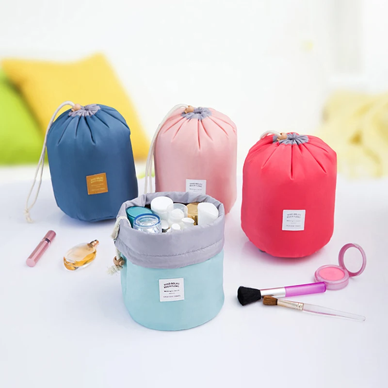 Women Lazy Drawstring Cosmetic Bag New Travel Round Makeup Organizer Toiletries Pouch Waterproof Toiletry Storage Bag