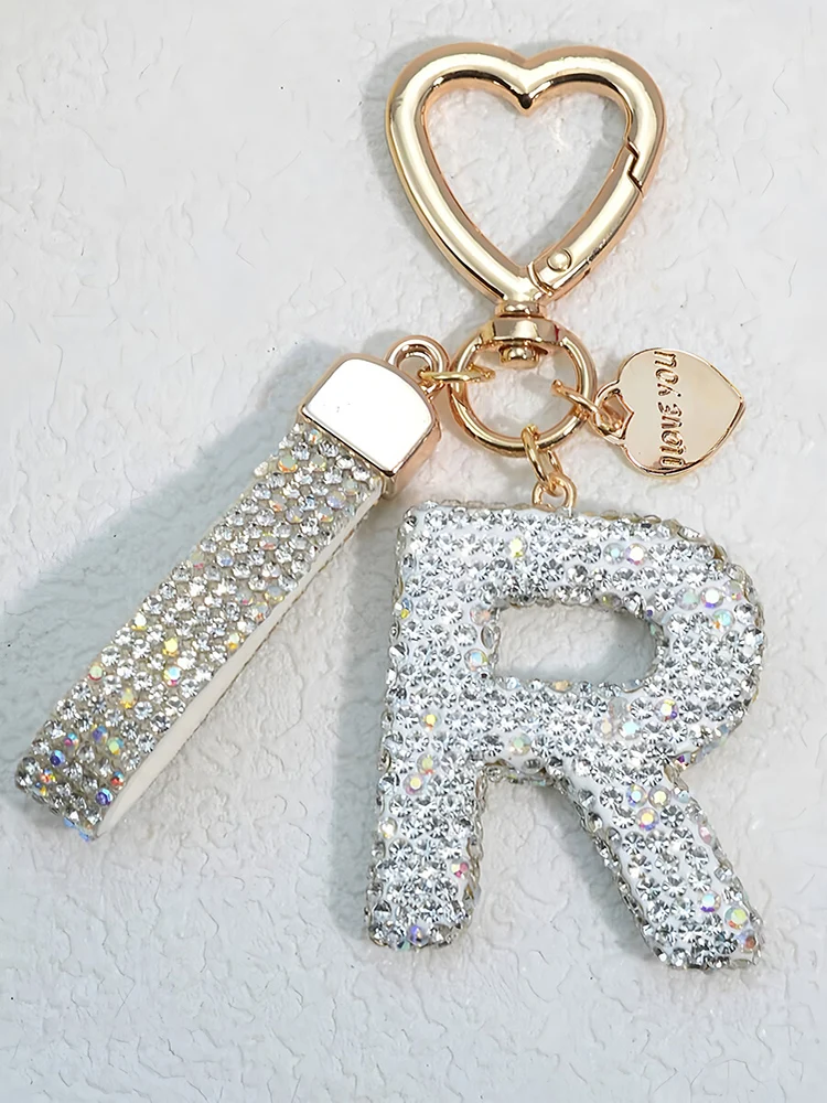 Glänzender Diamant-Besatz 26 Englische Initialen Schlüsselanhänger Auto Hochwertiger Schlüsselring Damenhandtasche Zierlicher Anhänger Thanksgiving-Geschenke – Detail 18