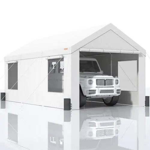 10x20ft Heavy Duty Carport Canopy - Outdoor Garage Shelter with Removable Sidewalls, Ventilated Windows & Waterproof Tarp for