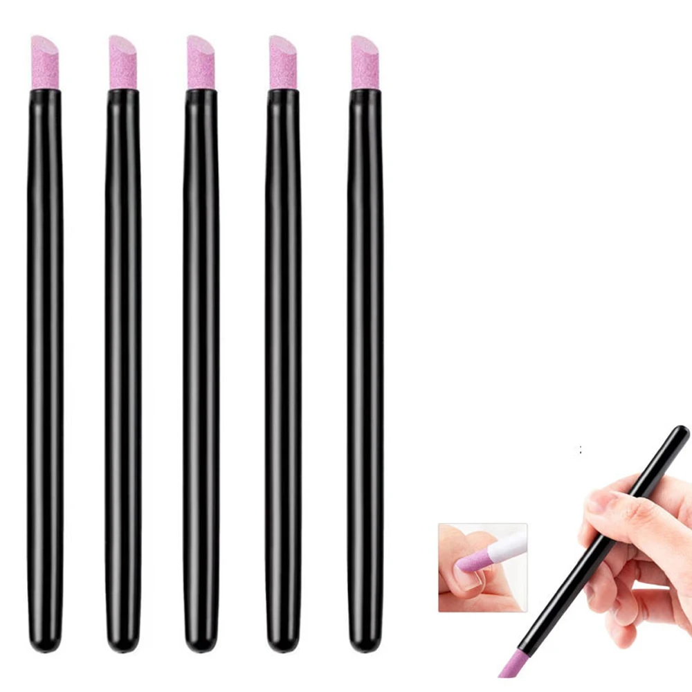 5 ชิ้น 45 °   ตะไบเล็บควอตซ์แบบปากกา - ที่ดันหนังกำพร้า กำจัดหนังกำพร้า ขจัดผิวหนังที่ตายแล้ว อุปกรณ์ดูแลเล็บมือและเล็บเท้า