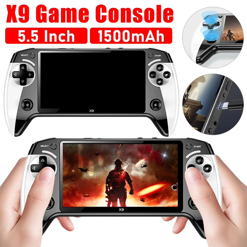 

X9 Retro Video Game Player Handheld Game Console Built-in 9 Classic Game Emulators 1500mAh 5.5Inch Screen Portable Game Player