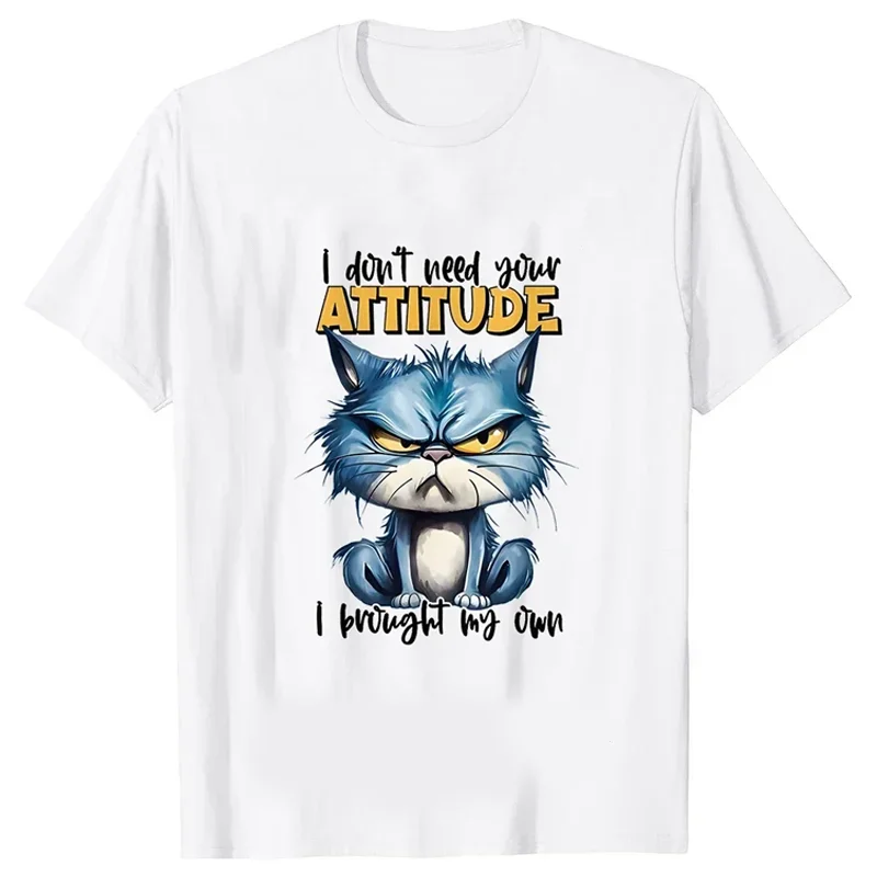Funny Cat Sarcastic Antisocial Attitude Print Tshirts for Women Angry Cat T-shirts Not Today Introvert Female Summer Y2k Clothes