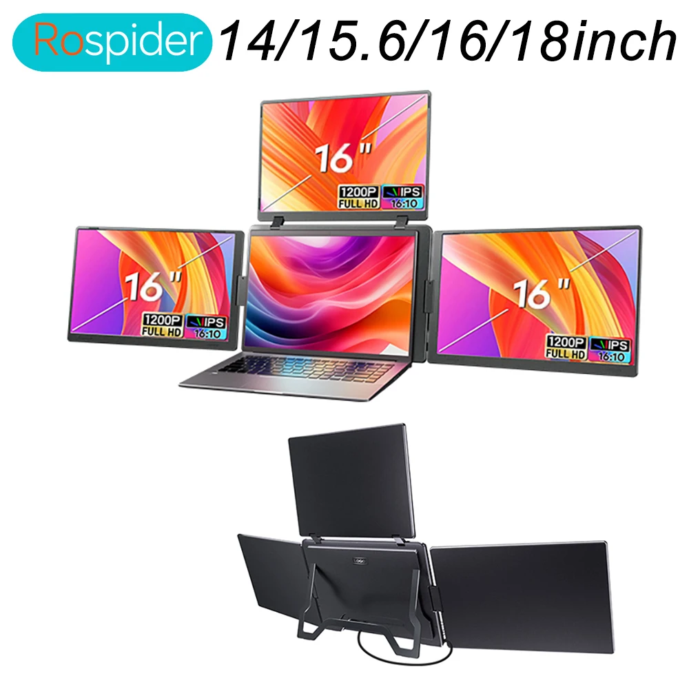 Triple Screen LCD Monitor for Laptop Portable FHD Display Secondary Notebook Monitor with Single Cable Sub Screen 14 inch