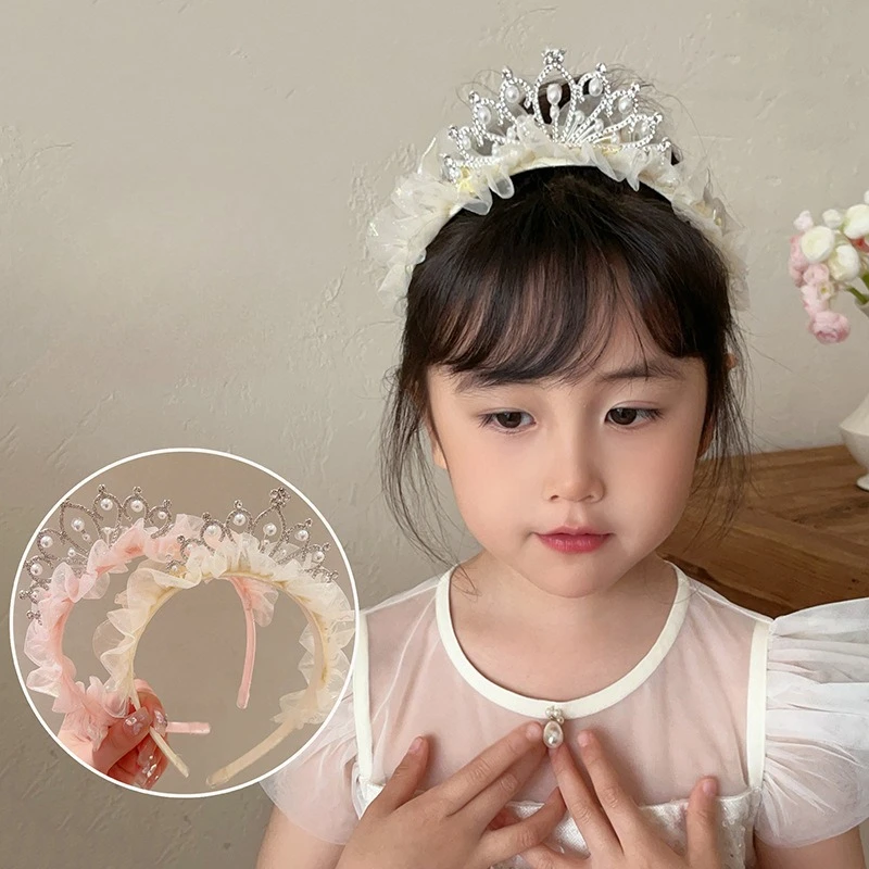 

Princess Head Crown Heaband for Baby Girls Super Fairy Pearl Mesh Headband Girls Birthday Party Supplies Headwear Accessories