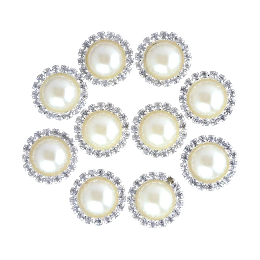 

10Pcs Pearl Rhinestone Flower Buttons Alloy Flatback DIY Clothes Hair Accessories Wedding Party DIY Ornament Decoration