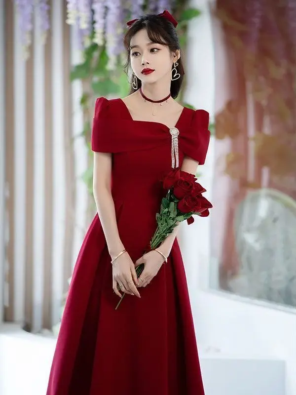 Red Evening Dr Ele a vita media gonna a linea ort Sve Zipper Sle Cerimonia di matrimonio Fidanzamento Par Tessuto in poliestere