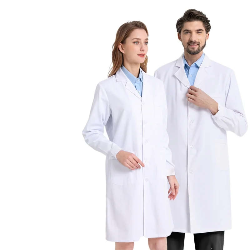 Bata médica blanca Unisex de algodón y poliéster, bata de laboratorio para científico, ropa de trabajo para médico, uniforme, bata de comida, bata de laboratorio, abrigo para hombre