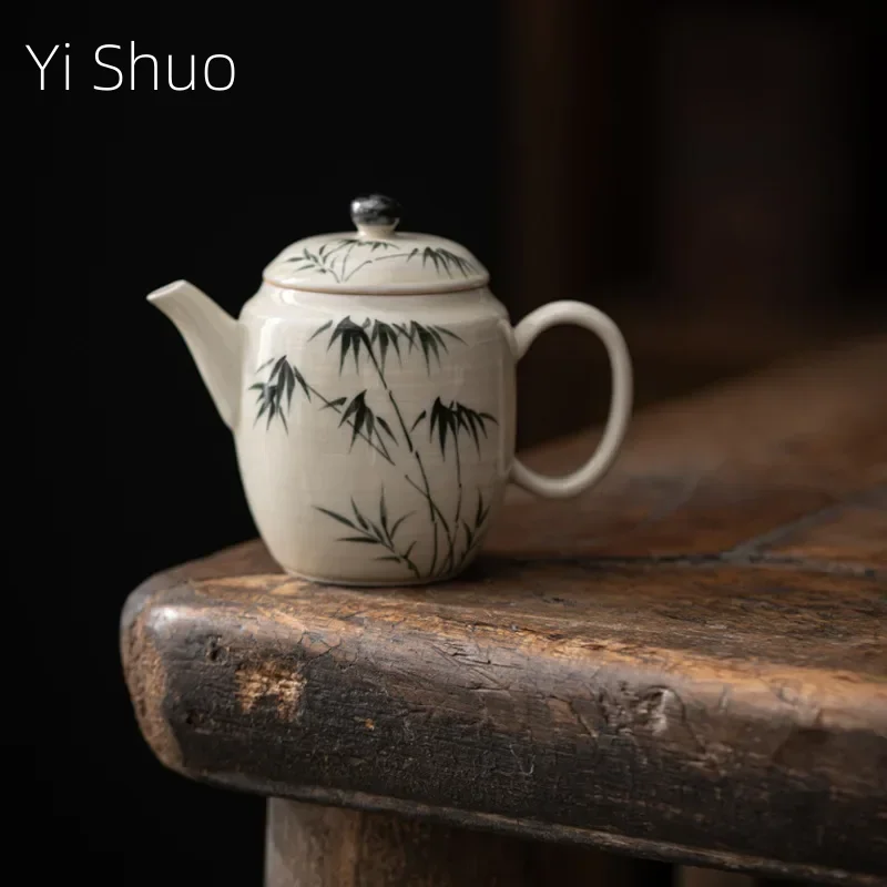 Pure Hand Drawing An Ink Painting of Bamboo Wenting Pot Porcelain Kung Fu Tea Set Filter Little Teapot Tea Kettle Tea Infuser