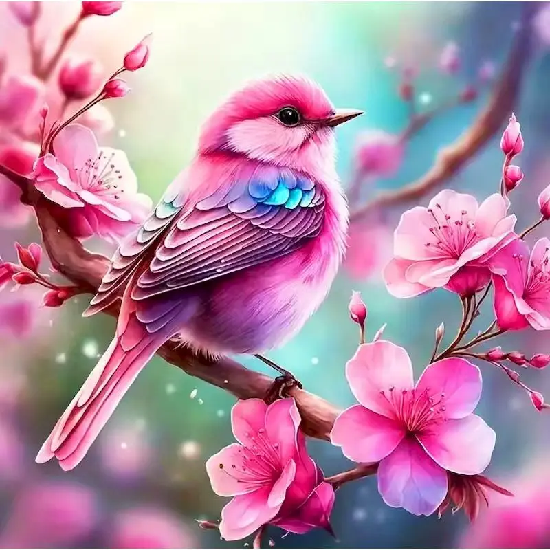

GATYZTORY Full Square Round Diamond Embroidery Birds Painting Animal DIY Diamond Mosaic Pink Flower Decor For Home