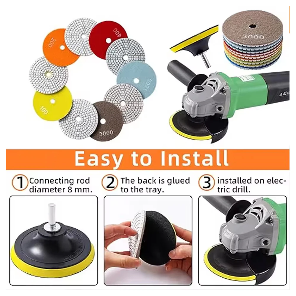 7-18Pcs 3/4/5/6/7Inch Diamond Polishing Pads Dry/Wet Buff Disc Abrasive Diamond Hand Polishing Pads Sanding Disc Polisher Tools