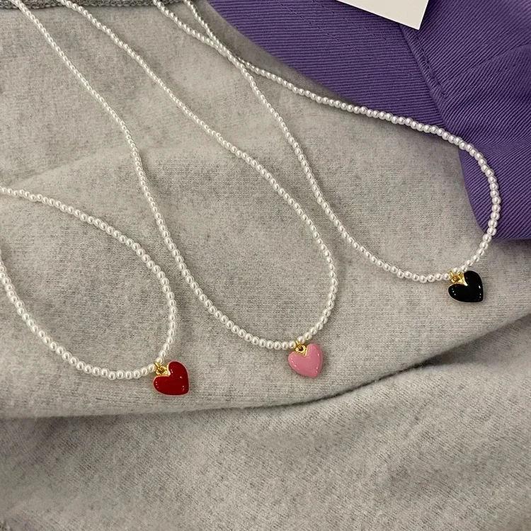 

Cream small heart double-sided three-dimensional peach heart fine bead chain