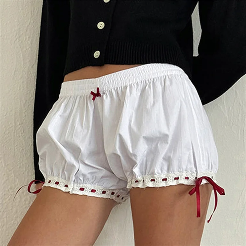 Women Kawaii Boxer Short Panties Tie up Bow Ruffle Trim Bloomers Safety Pants Y2k Lolita Knickers Shorts Dress Pettipant