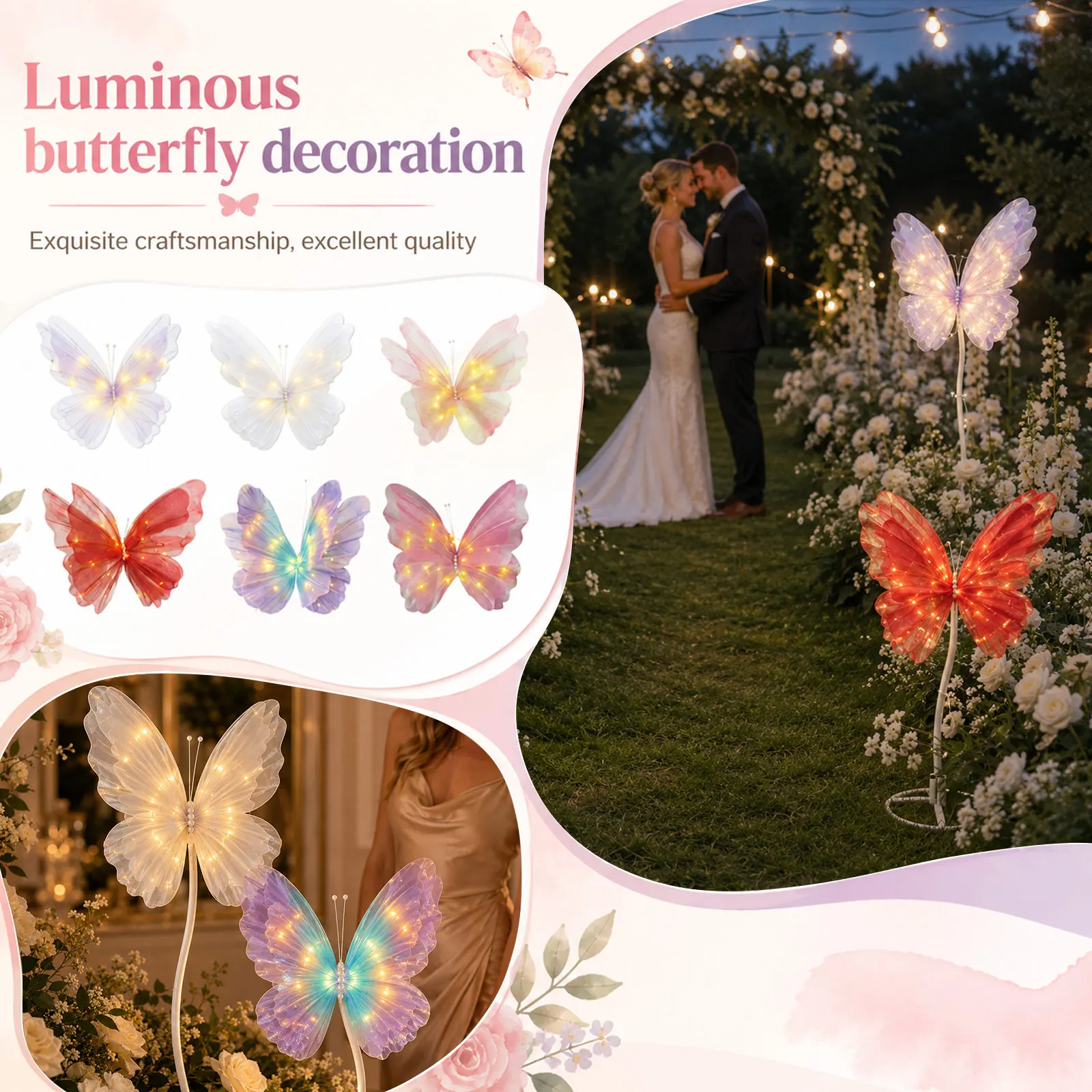 Luminous Decoration Garden Butterfl Lights Outdoor Ornament Wedding Party Yard Art Illuminated 3d Flower Butterfl Outdoor 2026