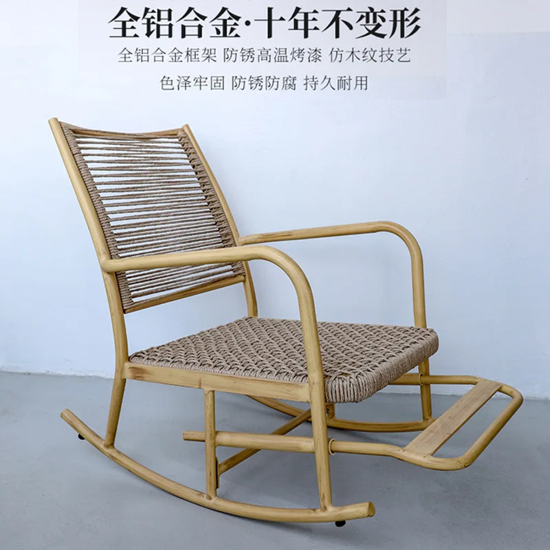 Customized outdoor recliner patio rocking  balcony lazy chair villa outdoor rattan open-air homestay rocking