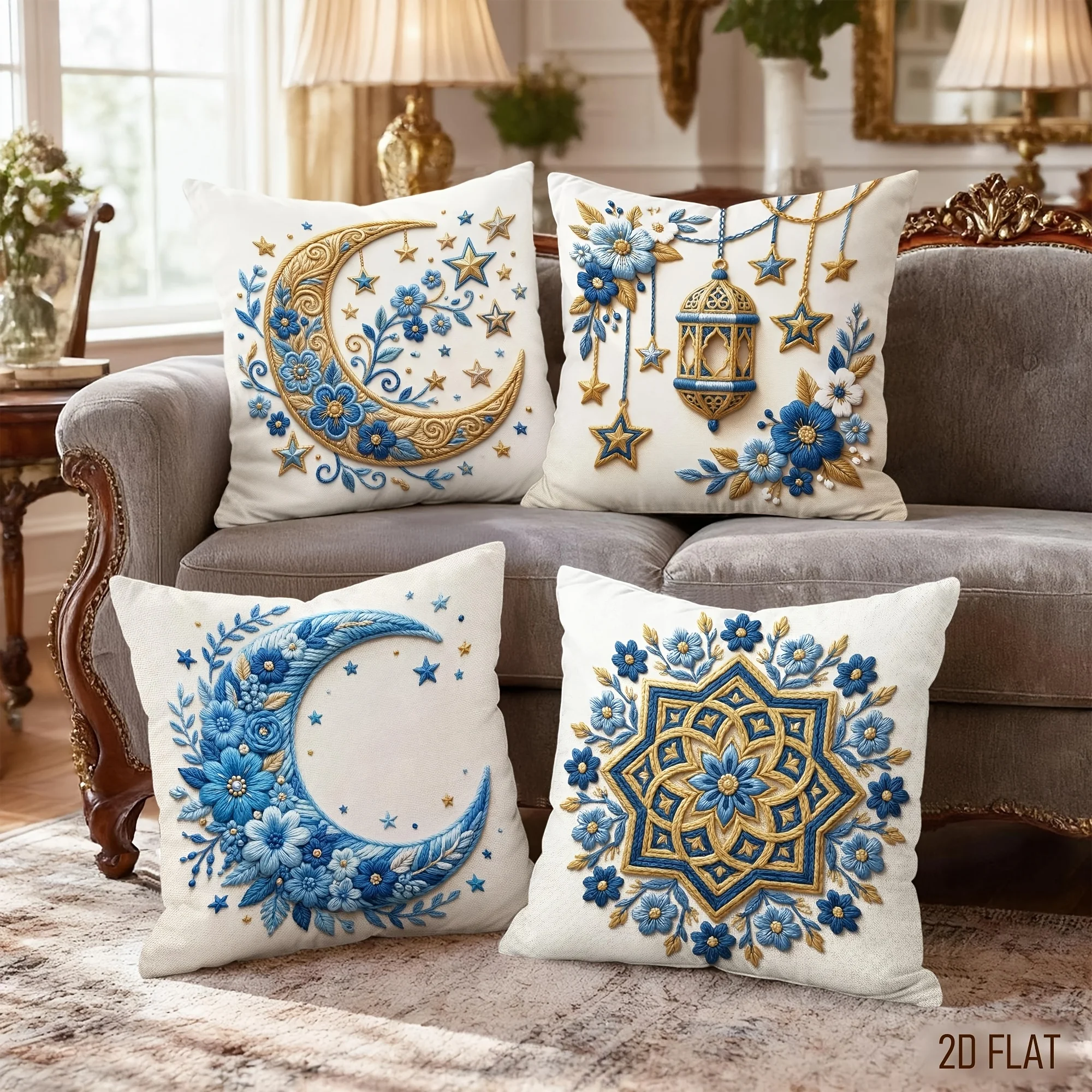 

4pcs Islamic Ramadan Cushion Cover Moon Star Lantern Mandala Printed Pillow Case Polyester Home Decor Sofa Bedroom Living Room
