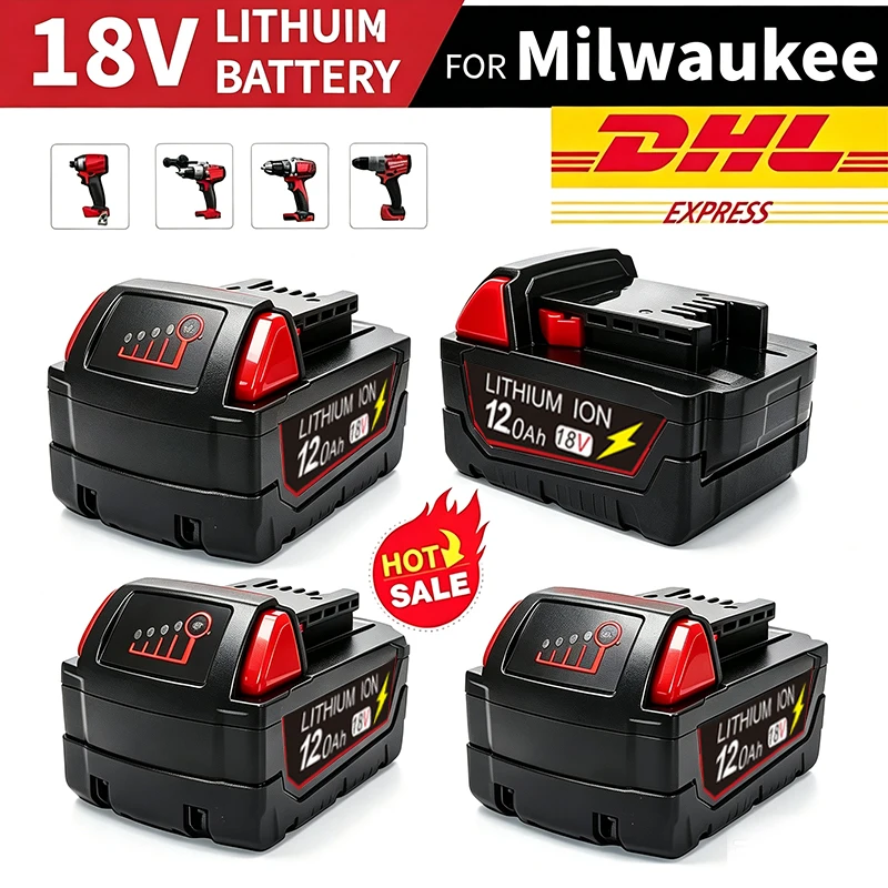 100% for Milwaukee 18V Battery, M18 Battery, M18B6, 12.0Ah, Charger, for Milwaukee 48-11-1860 48-11-1850 1840 Tool Lithium Batte