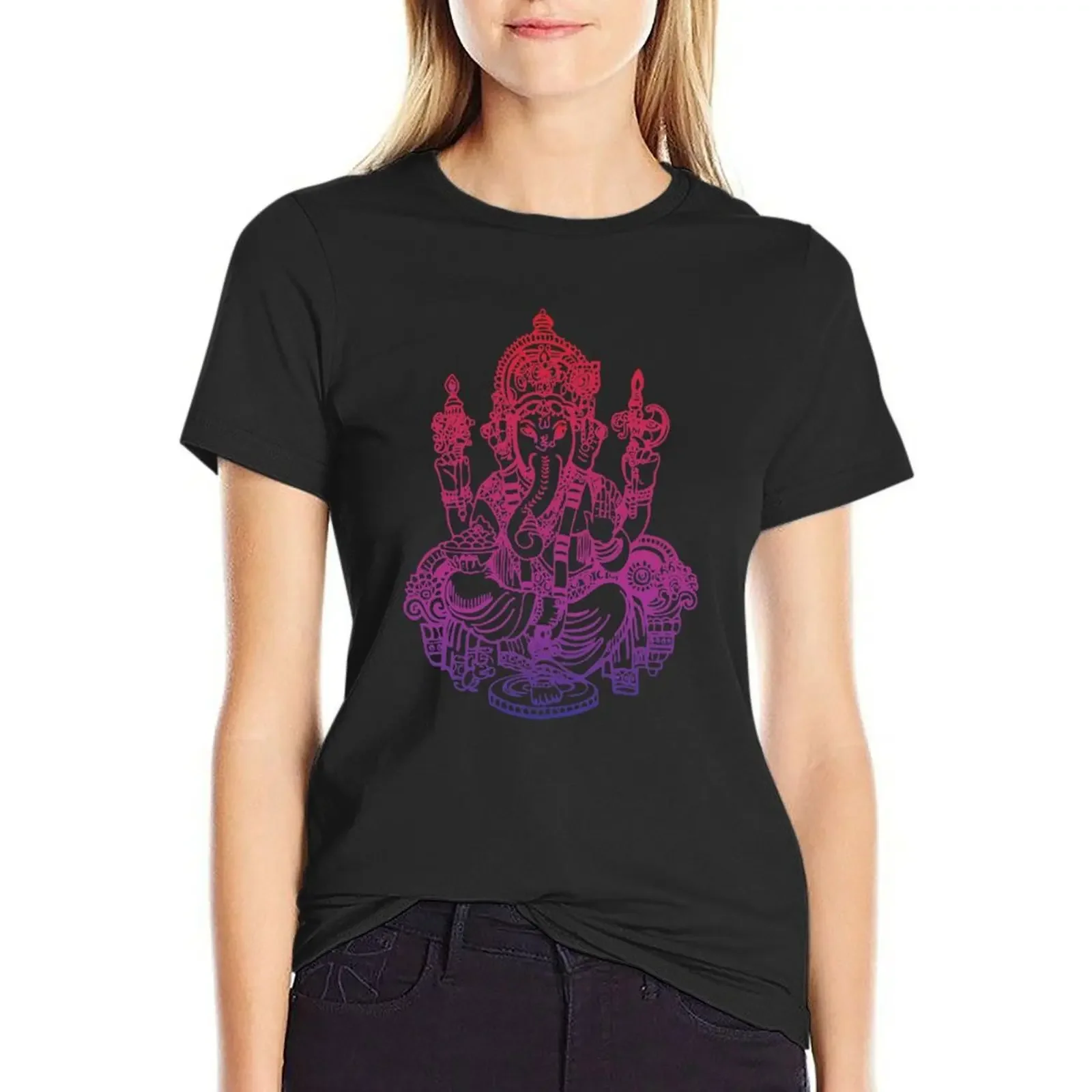 Camiseta con estampado de elefante ganish indio para mujer, blusa de moda coreana, ropa de mujer, ropa estética