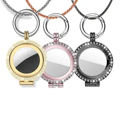 Airtag Necklace kids, Titanium Rhinestone Airtag Necklace for Adults, Adjustable 55cm Alloy Chain Air Tag Necklace Holder Case