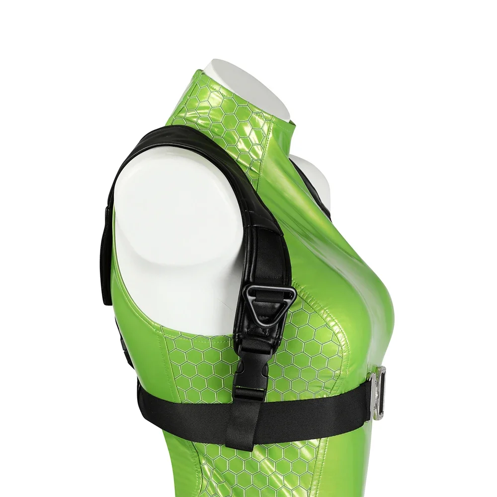 Super Sexy Cammy Cosplay Costume Street Fighter Sexy Green Bodysuit Leather Latex White Halloween Wig Carnival Stage Performance view 5