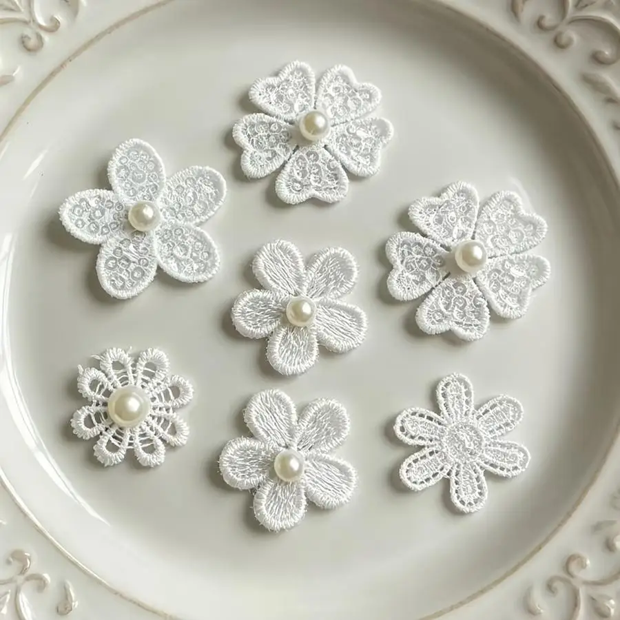 1/5/10/20/50/100pcs Embroidered Small Flowers with Embroidery Patches And Flower Knots Organza Fashion Fabric Patches Decorating