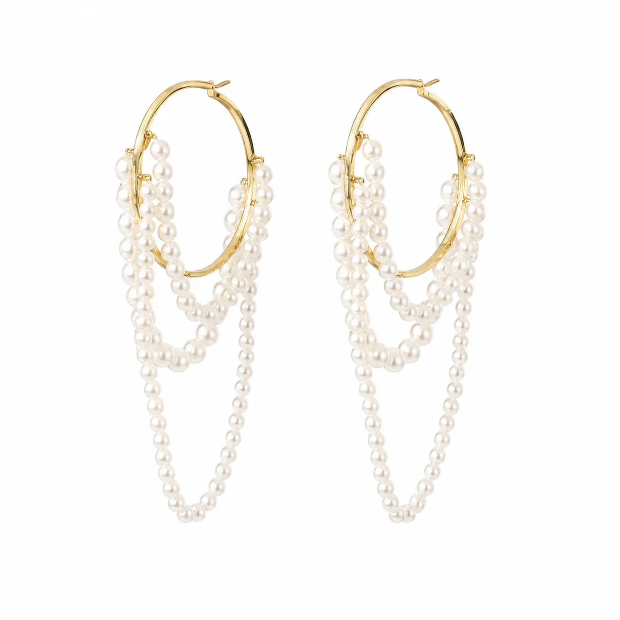 Unique Asymmetrical Girth Hoop Earring Multi-Layer Free-Draping Bead Chains Layered Linear Depth Punk Goth Street Style Jewelry