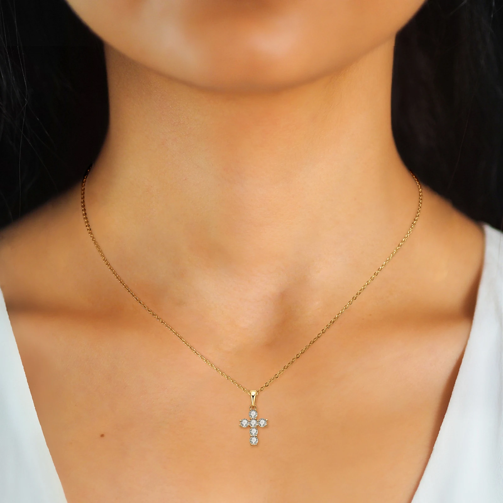 Abestecom Pozłacany 14-karatow – Cross Pendant Necklace Gold recenzja i cena