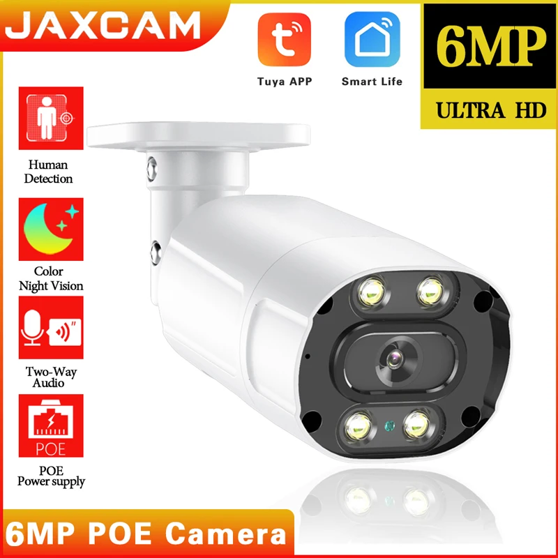 

TUYA 6MP POE Camera Video Surveillance CCTV Color Night Vision Bullet outdoor IP66 WaterProof security smart home camera for NVR