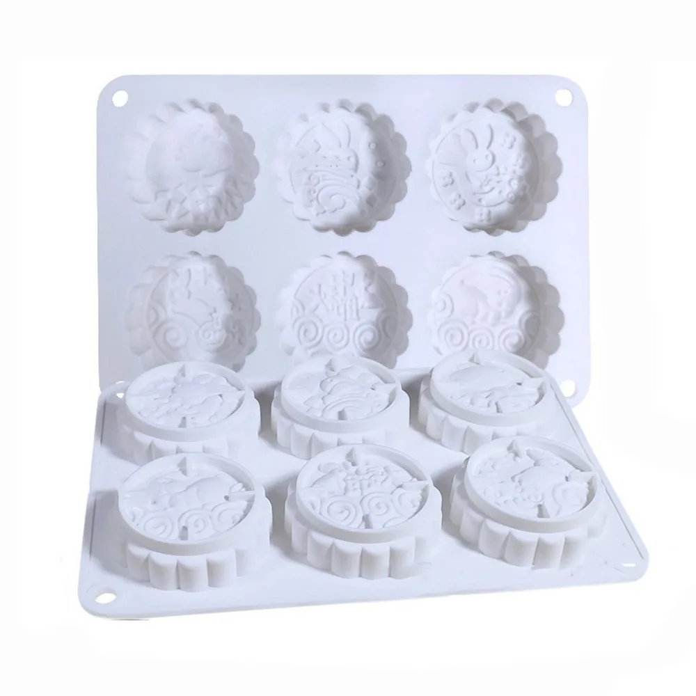 

Creative 3D 6 Holes Mooncake Mold Chinese Style Silicone Cookie Mold Embossed Non-stick Pastry Mold Mid-Autumn Festivals