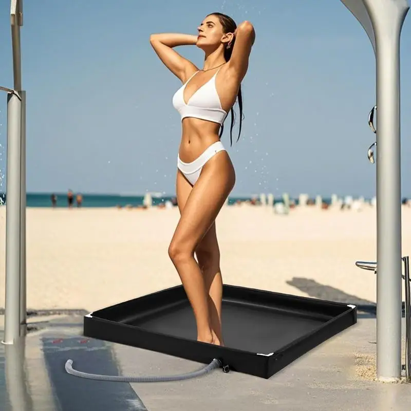 

Foldable Shower Pan Bathing Base Floor for Children Lightweight Temporary Shower Stall Foldable Basin with Drain Hose for RV Car
