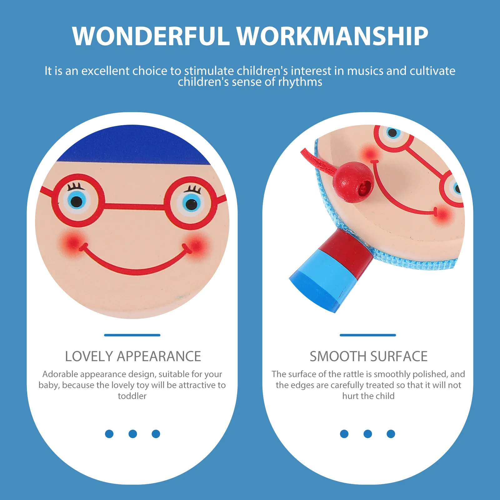 

1Pcs Wooden Rattle-Drum Lovely Hand-Cranking Plaything for Babies Sensory Learning Shaking Musical Instrument Toddler