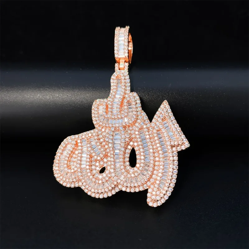 Hiphop Iced Baguette 5A Zircon Allah Pendant Rose Gold Plated Fine Jewelry Cubic Zirconia Religiou Pendant Birthday Party Gift