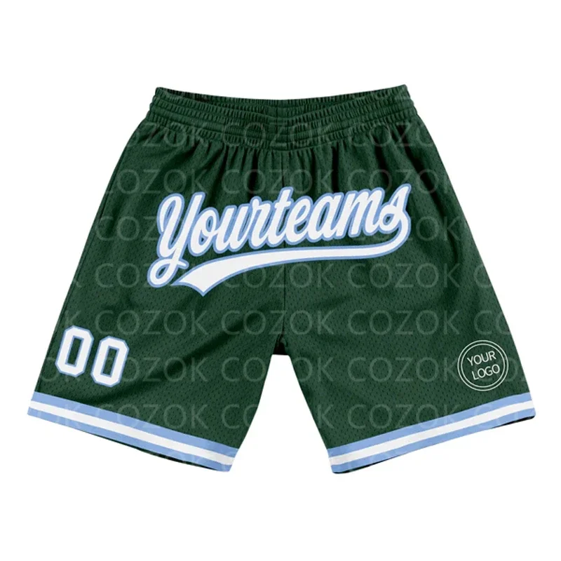 Custom Dark Green White Authentic Basketball Shorts 3D Printed Men Shorts Your Name Mumber Quick Drying Beach Shorts