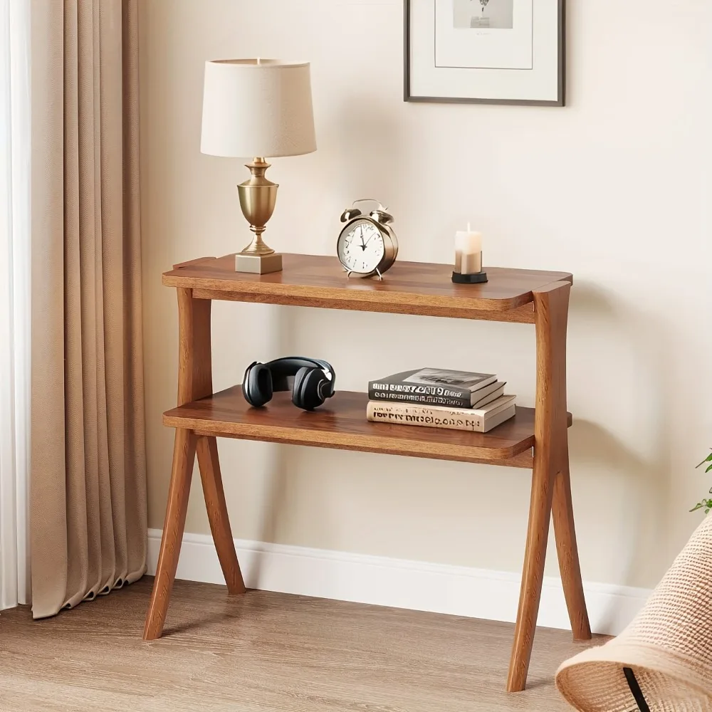 

Space-Saving Narrow Side Table - Modern Farmhouse End Table/Nightstand with 2-Tier Storage Shelf, Easy Assembly - Engineered