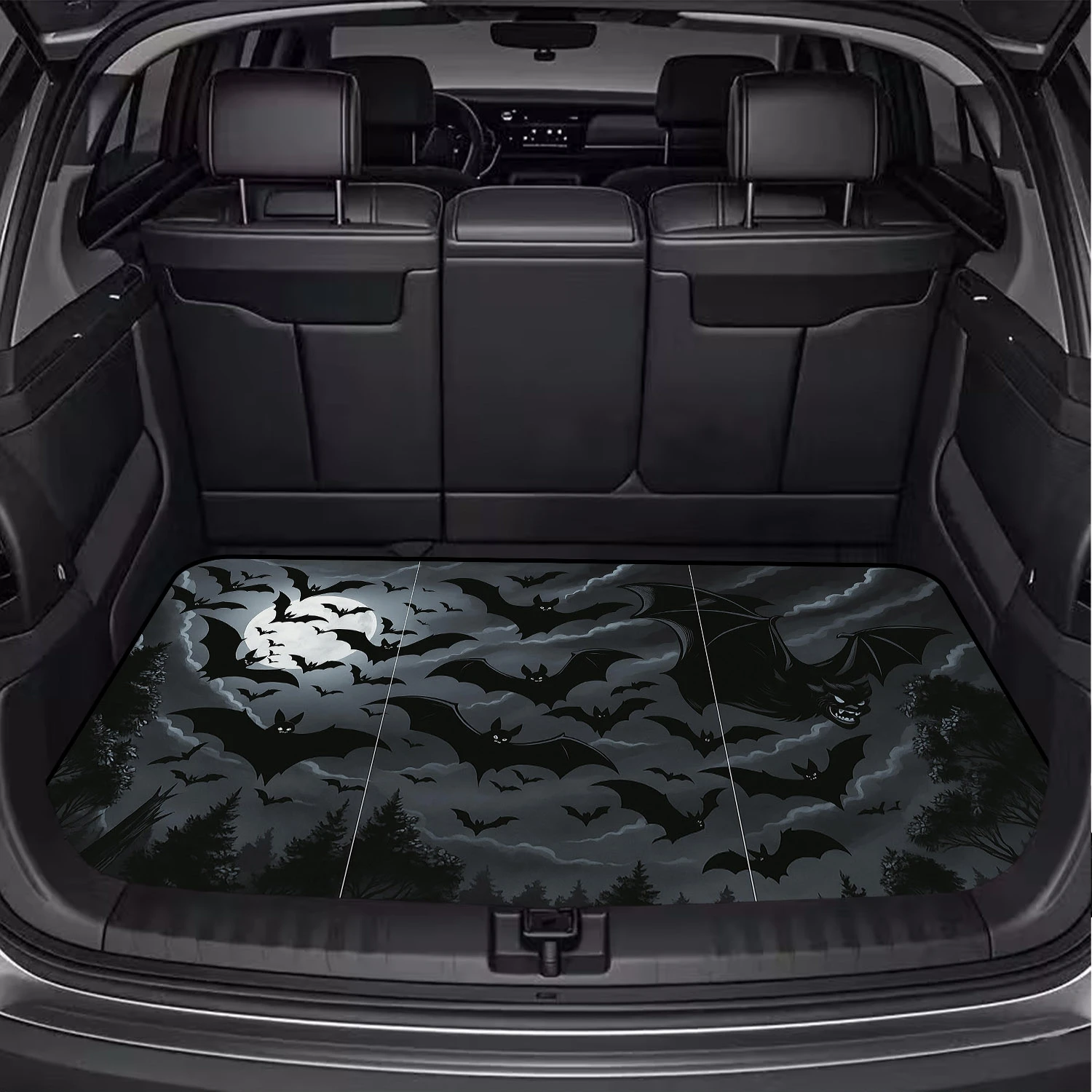 1pc Dark Fantasy Style Bat Print Car Trunk Mat, Featuring A Mysterious Forest Background Pattern, An Essential Travel Item, Fit