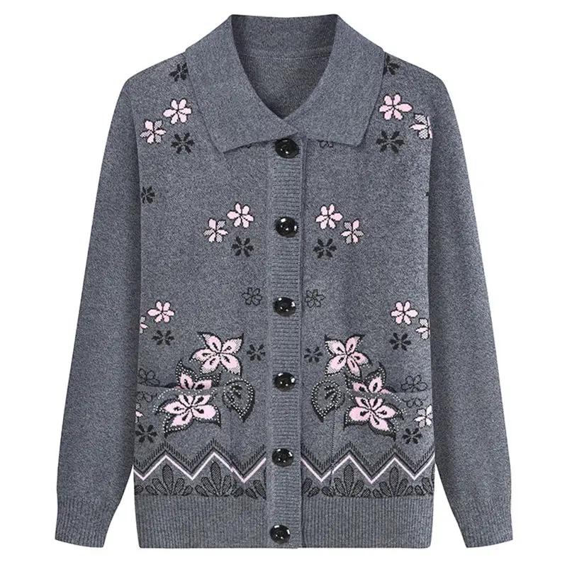 Cardigan à revers avec poches imprimées pour femmes, pulls avec diamants, vêtements pour femmes, tout match, automne, hiver, mode, nouveau, 2024