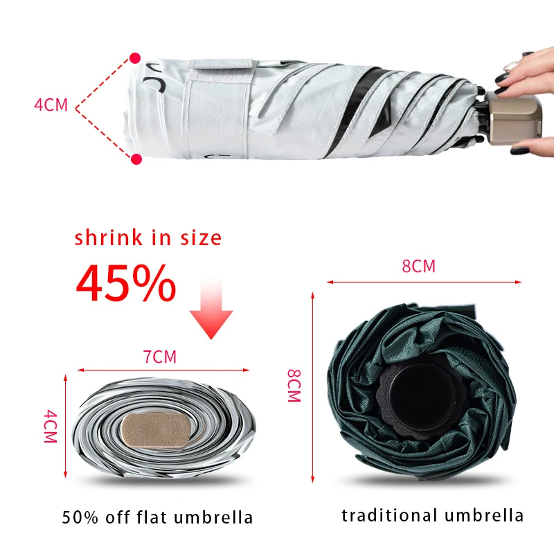 Mini Vinil Folding Pocket Umbrella, Proteção UV Ultravioleta, Sombra Do Sol, Pequeno Cápsula Parasol