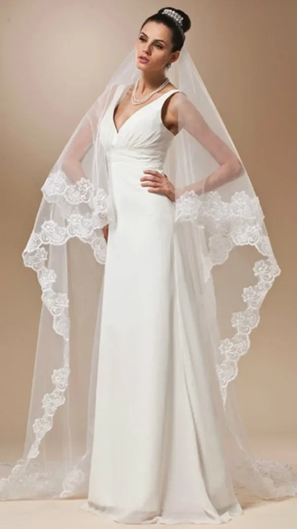 Véu De Casamento Longo Voile Com Renda, Catedral Véu De Noiva, Acessórios De Casamento, Cheaps De Algodão, Véu Simples, Sem Pente, 3 m