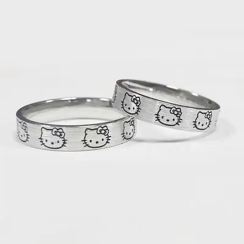 New Kawaii Hello Kitty Rings for Girls Women Silvery Jewelry Kuromi Cartoon Rings Cute Sweet Hello Kitty Kuromi Ring Girls Femme