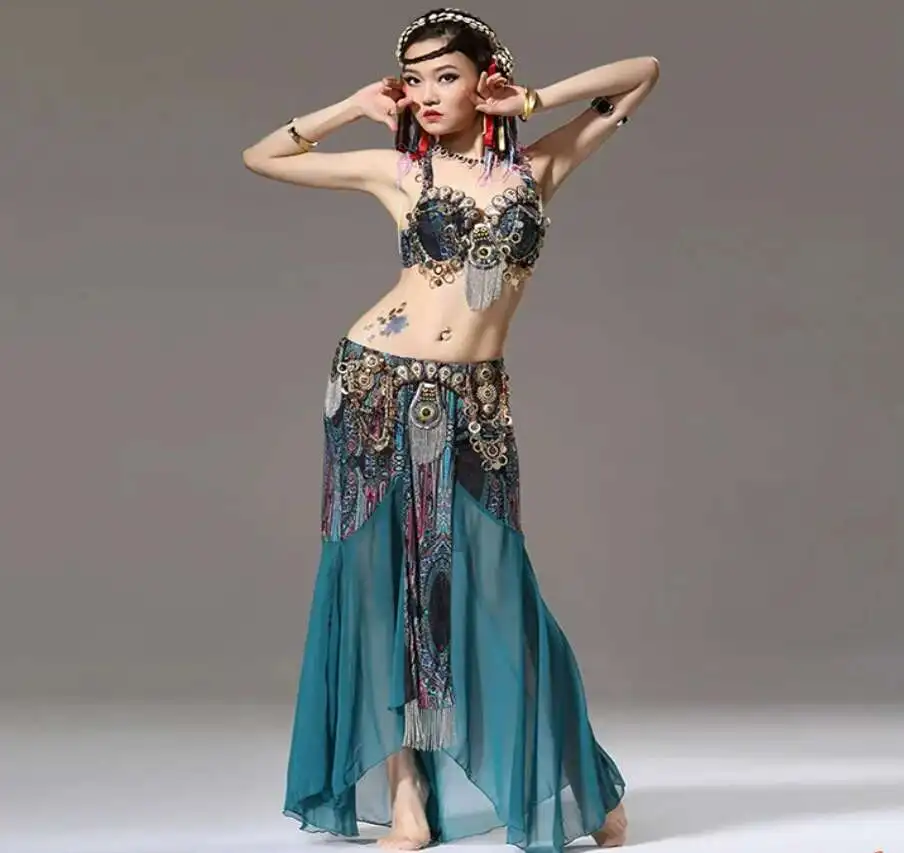 Vestido de actuación de danza del vientre de gama alta, estilo Tribal, conjunto de escenario de estilo exótico ATS, traje de danza india, traje del vientre de alta costura