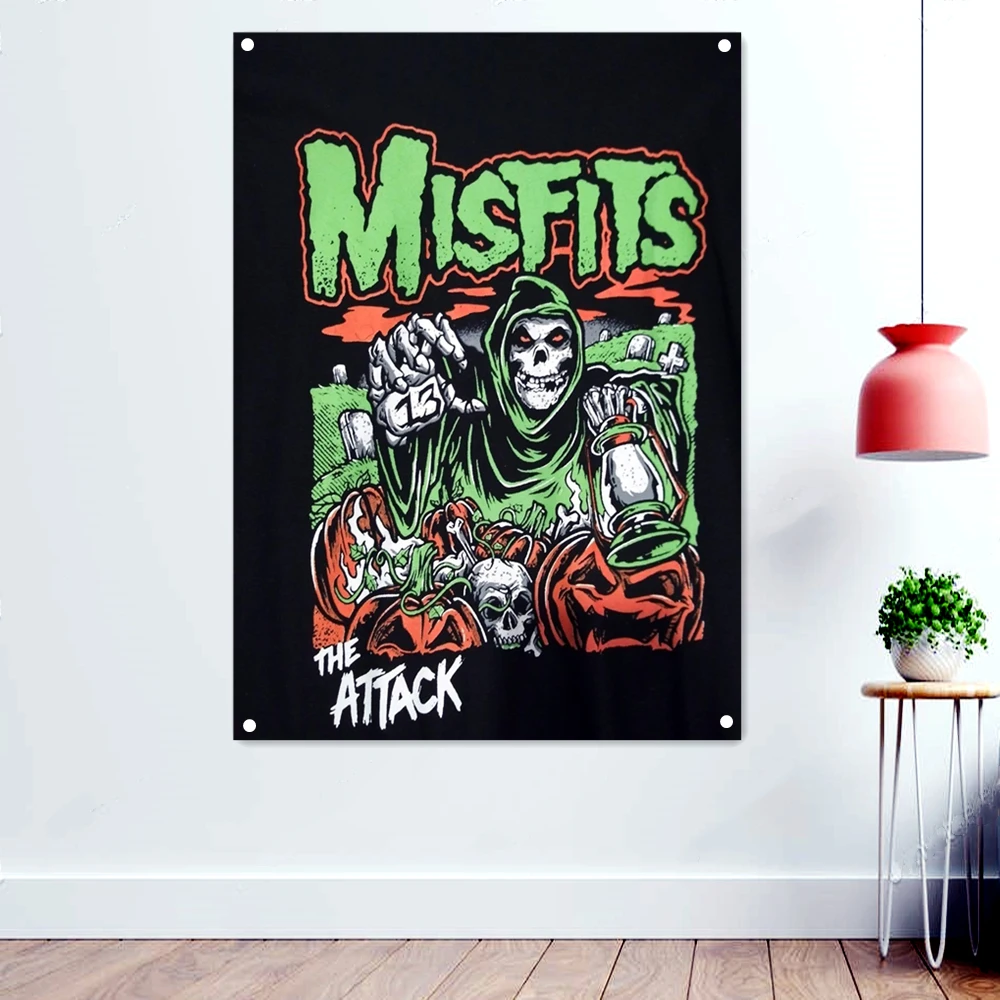 THE ATTACK Death Metal Music Artworks Banner With Four Metal Buckle Bloody Dark Art Flag Wall Chart Rock Band Posters Home Decor