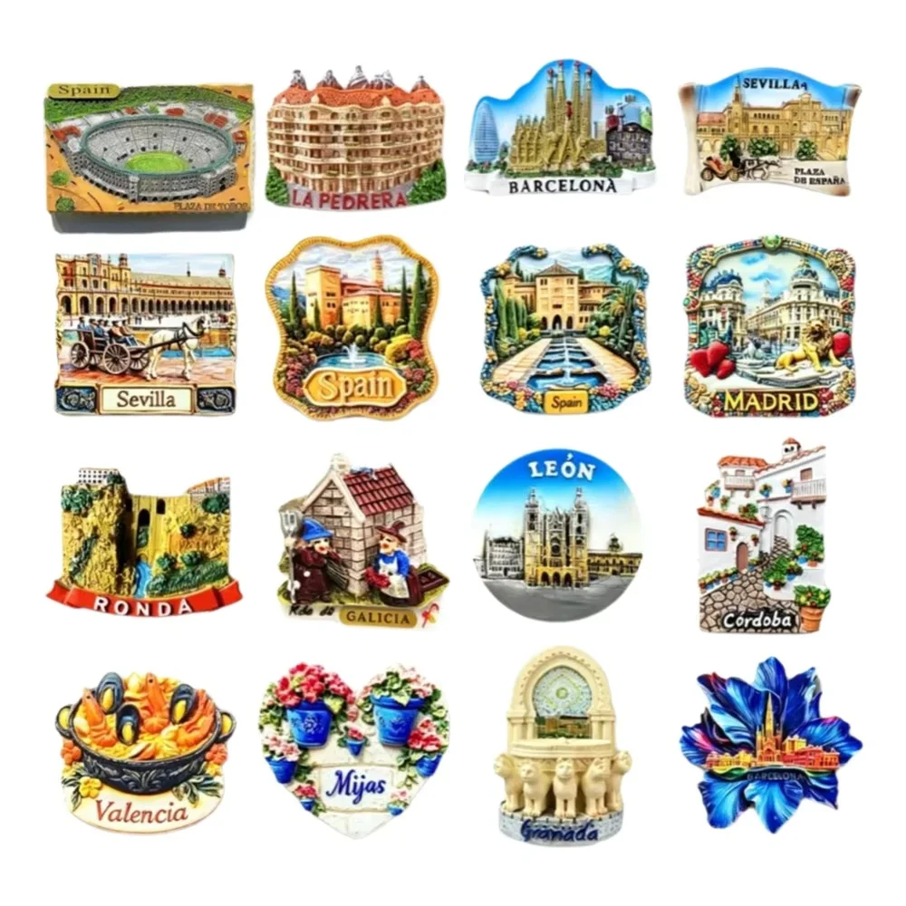 Spanish City Landmark 3D Fridge Magnet Barcelona Sevilla Madrid Mijas Resin Refrigerator Sticker Travel Tourist Souvenir Gift