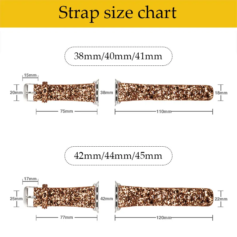 Glitter Bling Band for Apple Watch ultra 49mm 38mm 40/41mm 42mm 44mm 41mm 45mm Shiny Leather Strap IWatch Series 8 7 6 5 4 3 SE